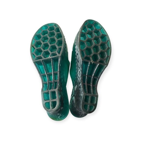 Vintage 60s Jelly Slide Sandals – Size 7, Green Plastic Wedge Heels made in USA - Picture 6 of 15
